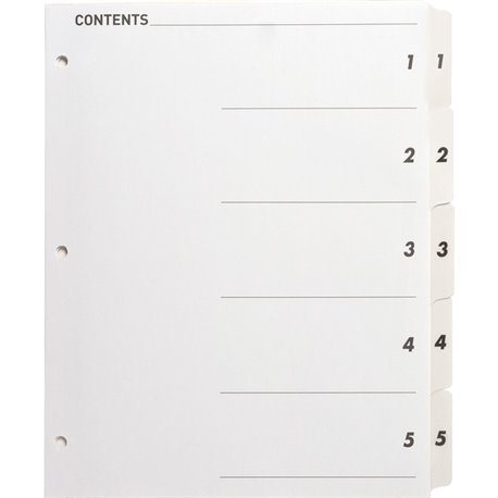 Business Source Table of Content Quick Index Dividers - Printed Tab(s) - Digit - 1-5 - 5 Tab(s)/Set - 8.5" Divider Width x 11" D