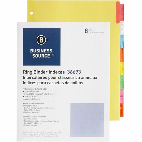 Business Source Insertable Tab Ring Binder Indexes - 8 Blank Tab(s)1.50" Tab Width - 8.5" Divider Width x 11" Divider Length - L