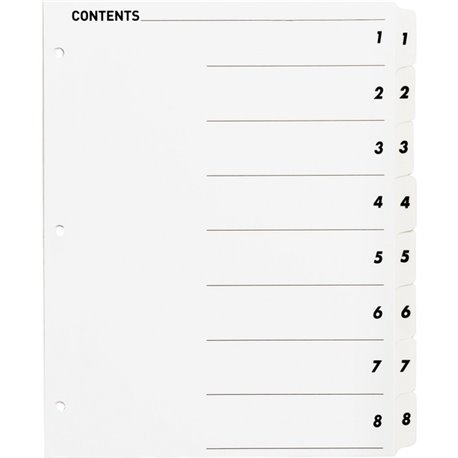 Business Source Table of Content Quick Index Dividers - Printed Tab(s) - Digit - 1-8 - 8 Tab(s)/Set - 8.5" Divider Width x 11" D