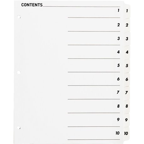 Business Source Table of Content Quick Index Dividers - Printed Tab(s) - Digit - 1-10 - 10 Tab(s)/Set - 8.5" Divider Width x 11"