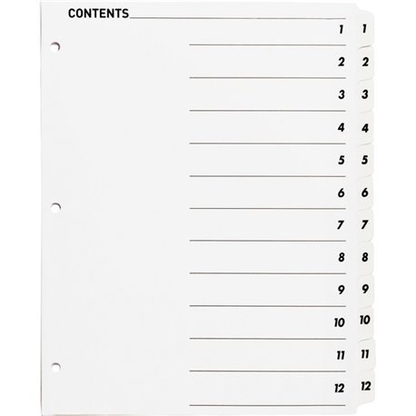 Business Source Table of Content Quick Index Dividers - Printed Tab(s) - Digit - 1-12 - 12 Tab(s)/Set - 8.5" Divider Width x 11"