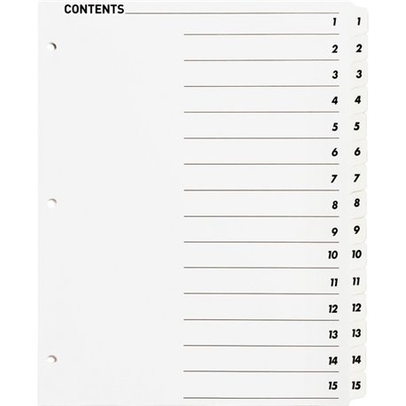 Business Source Table of Content Quick Index Dividers - Printed Tab(s) - Digit - 1-15 - 15 Tab(s)/Set - 8.5" Divider Width x 11"