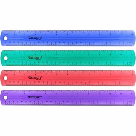 Westcott Transparent Jeweltone 12" Plastic Ruler - 12" Length 1" Width - 1/16 Graduations - Metric, Imperial Measuring System - 