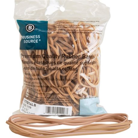 Business Source Rubber Bands - Size: 117B - 7" Length - 125 mil Thickness - Stretchable - 1 / Bag - Natural