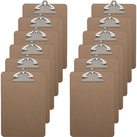 Business Source Mini Clipboard with Standard Metal Clip - Standard - 6" x 9" - Hardboard - Brown - 12 / Box