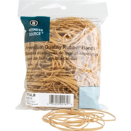 Business Source Rubber Bands - Size: 19 - 3.5" Length - 62 mil Thickness - 425 / Pack - Natural