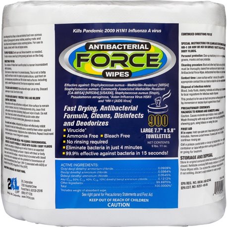2XL Antibacterial Force Wipes Bucket Refill - 6" x 8" - White - 900 Per Bag - 1 Each