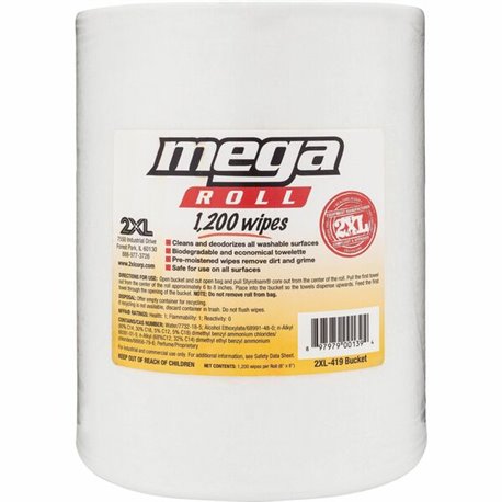 2XL Mega Roll Wipes Refill - 8" x 8" - White - 1200 Rolls Per Container - 1 / Roll