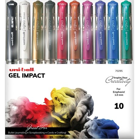 uniball Gel Impact Metallic Ink Pen - Bold Pen Point - 1 mm Pen Point Size - Assorted Gel-based Ink - 10 / Pack