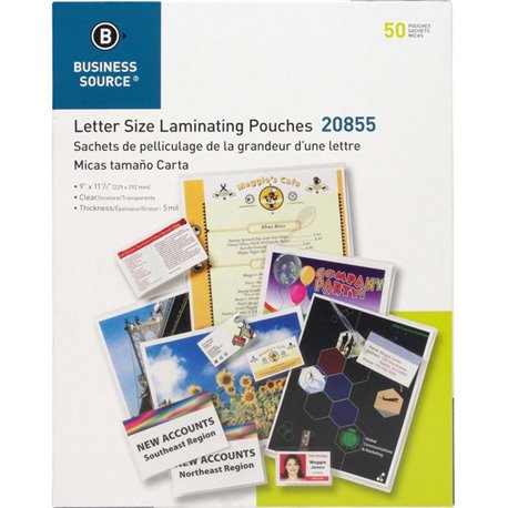 Business Source Letter Size Laminating Pouches - Sheet Size Supported: Letter 8.50" Width x 11" Length - Laminating Pouch/Sheet 