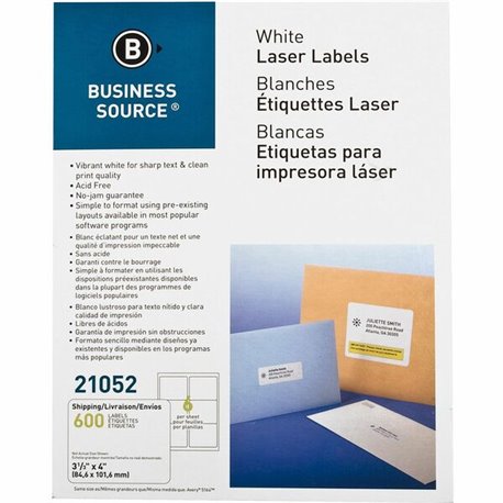 Business Source Bright White Premium-quality Address Labels - 3 1/3" Width x 4" Length - Permanent Adhesive - Rectangle - Laser,