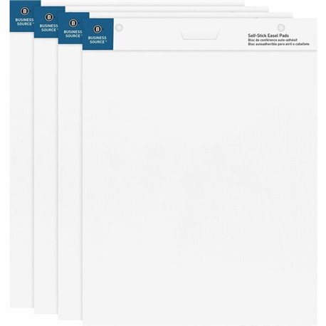 Business Source 25"x30" Self-stick Easel Pads - 30 Sheets - Plain - 25" x 30" - White Paper - Cardboard Cover - Self-stick - 4 /