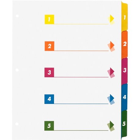 Business Source Color-coded Table of Contents/Tabs Index Dividers - Printed Tab(s) - Digit - 1-5 - 5 Tab(s)/Set - 3 Hole Punched