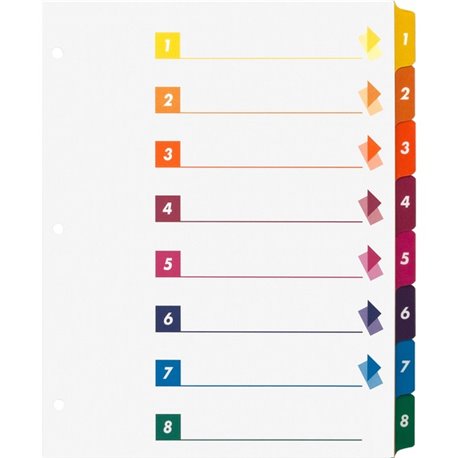 Business Source Color-coded Table of Contents/Tabs Index Dividers - Printed Tab(s) - Digit - 1-8 - 8 Tab(s)/Set - 3 Hole Punched