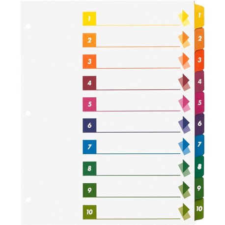 Business Source Color-coded Table of Contents/Tabs Index Dividers - Printed Tab(s) - Digit - 1-10 - 10 Tab(s)/Set - 3 Hole Punch