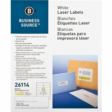 Business Source Bright White Premium-quality Address Labels - 1 1/3" Width x 4" Length - Permanent Adhesive - Rectangle - Laser,