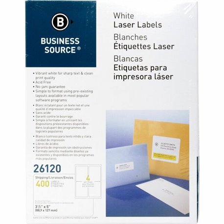 Business Source Bright White Premium-quality Address Labels - 3 1/2" Width x 5" Length - Permanent Adhesive - Rectangle - Laser,