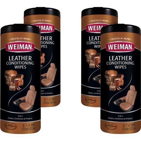 Weiman Products Leather Wipes - For Multipurpose - 8" Length x 7" Width - 30 / Canister - 4 / Carton - Pre-moistened, UV Protect
