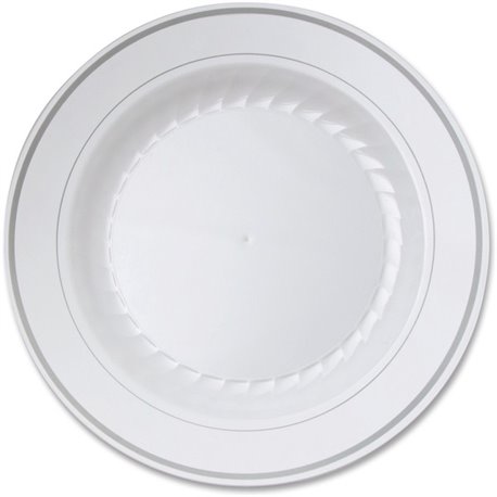 Masterpiece 10-1/4" Heavyweight Plates - 10 / Pack - Picnic, Party - Disposable - 10.3" Diameter - White - Plastic Body - 12 / C