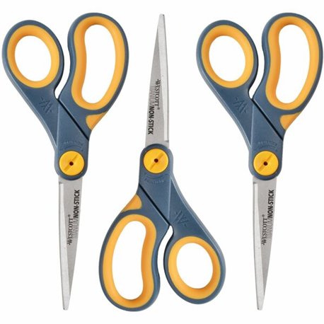 Westcott 8" Antimicrobial Scissors - 8" Overall Length - Straight-left/right - Stainless Steel - Pointed Tip - Blue - 1 Each