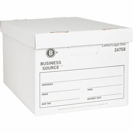 Business Source Lift-off Lid Heavy-Duty Storage Box - External Dimensions: 12" Width x 15" Depth x 10"Height - Media Size Suppor