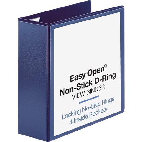 Business Source Easy Open Nonstick D-Ring View Binder - 4" Binder Capacity - Letter - 8 1/2" x 11" Sheet Size - D-Ring Fastener(