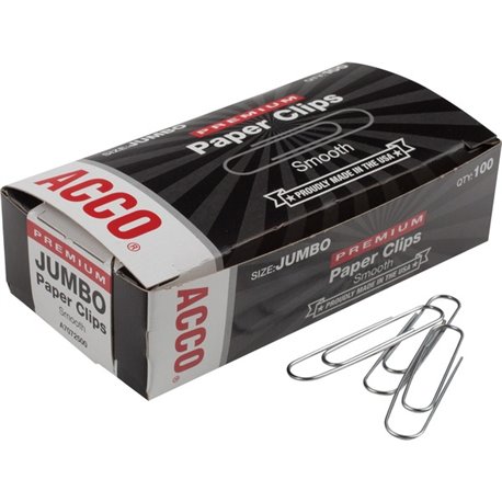 Wilson Jones Premium Jumbo Smooth Paper Clips - Jumbo - 2.3" Width - 1.88" Size Capacity - 20 Sheet Capacity - Corrosion Resista