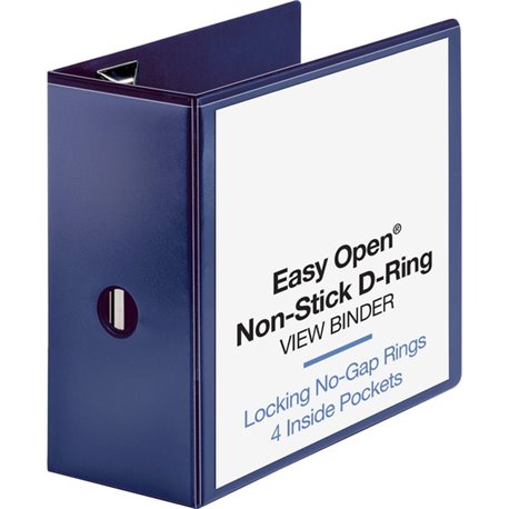 Business Source Navy D-ring Binder - 5" Binder Capacity - Letter - 8 1/2" x 11" Sheet Size - D-Ring Fastener(s) - 4 Pocket(s) - 