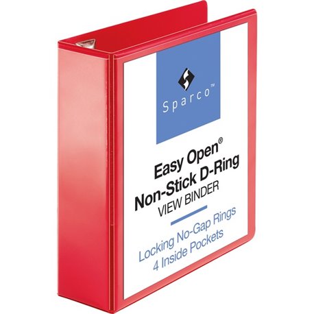 Business Source Red D-ring Binder - 3" Binder Capacity - Letter - 8 1/2" x 11" Sheet Size - D-Ring Fastener(s) - 4 Pocket(s) - P