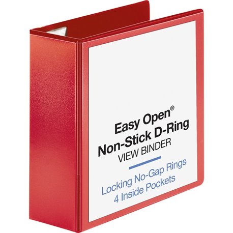 Business Source Red D-ring Binder - 4" Binder Capacity - D-Ring Fastener(s) - 4 Pocket(s) - Polypropylene - Red - Non-stick, Lab