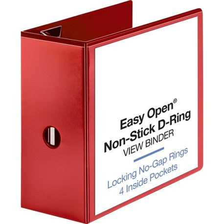 Business Source Red D-ring Binder - 5" Binder Capacity - Letter - 8 1/2" x 11" Sheet Size - D-Ring Fastener(s) - 4 Pocket(s) - P