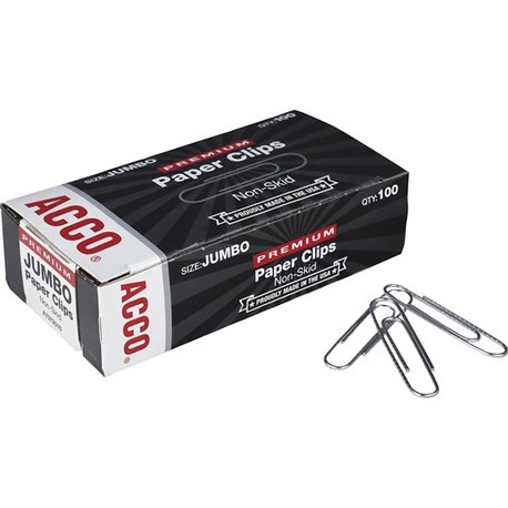 ACCO Premium Jumbo Non-Skid Paper Clips - Jumbo - 20 Sheet Capacity - Non-skid, Galvanized, Corrosion Resistant, Long Lasting - 