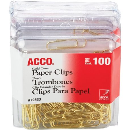 ACCO Gold Tone Paper Clips - No. 2 - 1.4" Length x 0.5" Width - 10 Sheet Capacity - for Office, Home, School, Document, Paper - 