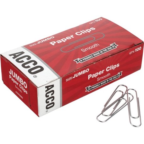 ACCO Economy Jumbo Smooth Paper Clips - Jumbo - No. 1 - 20 Sheet Capacity - Galvanized, Corrosion Resistant - 10 Pack - 100 Pape