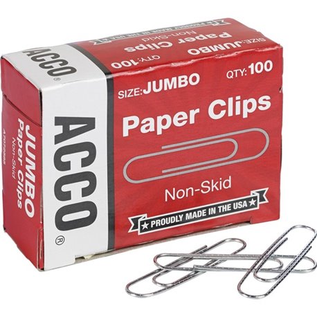 ACCO Economy Jumbo Non-Skid Paper Clips - Jumbo - 2" Length x 0.5" Width - 20 Sheet Capacity - Non-skid, Galvanized, Corrosion R