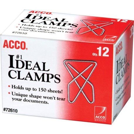 ACCO Ideal Paper Clamps - Large - No. 1 - 150 Sheet Capacity - 12 / Box - Silver - Metal