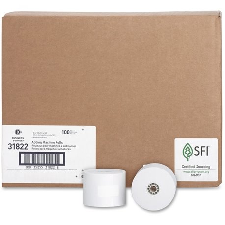 Business Source 1-Ply 2-1/4"x165' Adding Machine Rolls - 2 1/4" x 165 ft - 100 / Carton - Sustainable Forestry Initiative (SFI) 