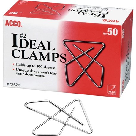 ACCO Ideal Paper Clamps - Small - No. 2 - 100 Sheet Capacity - 50 / Box - Silver