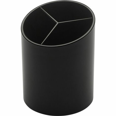 Business Source Large 3-Compartment Plastic Pencil Cup - 3" x 3" x 4.1" x - Plastic - 1 Each - Black