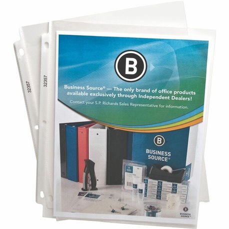 Business Source Sheet Protectors - 2.4 mil Thickness - For Letter 8 1/2" x 11" Sheet - 3 x Holes - Ring Binder - Top Loading - R