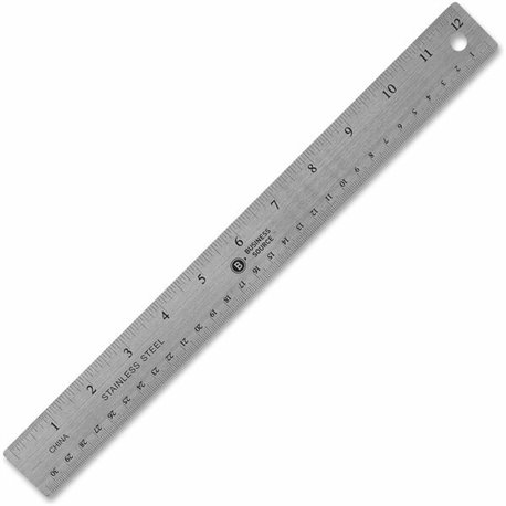 Business Source Nonskid Stainless Steel Ruler - 12" Length - 1/16, 1/32 Graduations - Metric Measuring System - Stainless Steel 