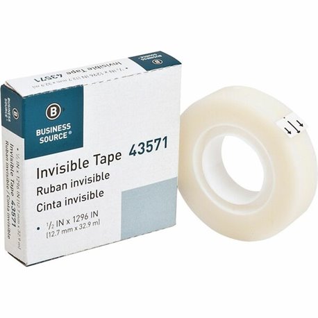 Business Source 1/2" Invisible Tape Refill Roll - 36 yd Length x 0.50" Width - 1" Core - For Sealing, Packing, Mending, Splicing