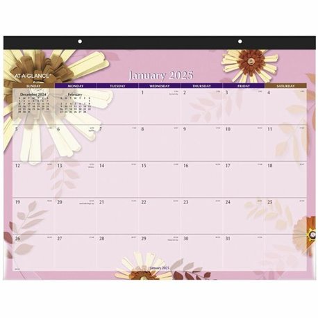 At-A-Glance Paper Flowers Monthly Desk Pad, Standard, 21 3/4" x 17" - Standard Size - Julian Dates - Monthly - 1 Year - January 