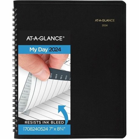 At-A-Glance 24-HourAppointment Book Planner - Medium Size - Julian Dates - Daily - 1 Year - January 2024 - December 2024 - 12:00