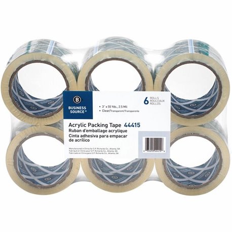 Business Source Acrylic Packing Tape - 55 yd Length x 3" Width - 2.5 mil Thickness - 3" Core - Pressure-sensitive Poly - Acrylic