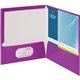 Business Source Letter Pocket Folder - 8 1/2" x 11" - 100 Sheet Capacity - 2 Internal Pocket(s) - Card Paper - Purple - 25 / Box