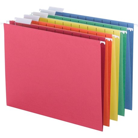 Business Source 1/5 Tab Cut Letter Recycled Hanging Folder - 8 1/2" x 11" - Top Tab Location - Blue, Green, Orange, Red, Yellow 