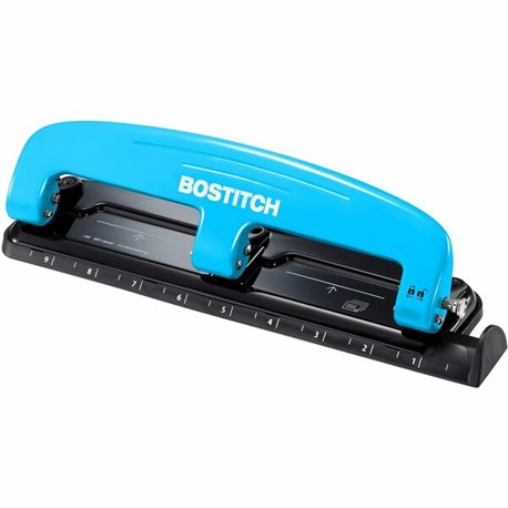 Bostitch EZ Squeeze 12 Three-Hole Punch - 3 Punch Head(s) - 12 Sheet - 9/32" Punch Size - Round Shape - 3" x 1.6" - Blue, Black