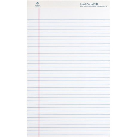 Business Source Writing Pads - 50 Sheets - 0.34" Ruled - 16 lb Basis Weight - Legal - 8 1/2" x 14" - White Paper - Micro Perfora