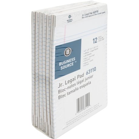 Business Source Writing Pads - 50 Sheets - 0.28" Ruled - 16 lb Basis Weight - Jr.Legal - 8" x 5" - White Paper - Micro Perforate